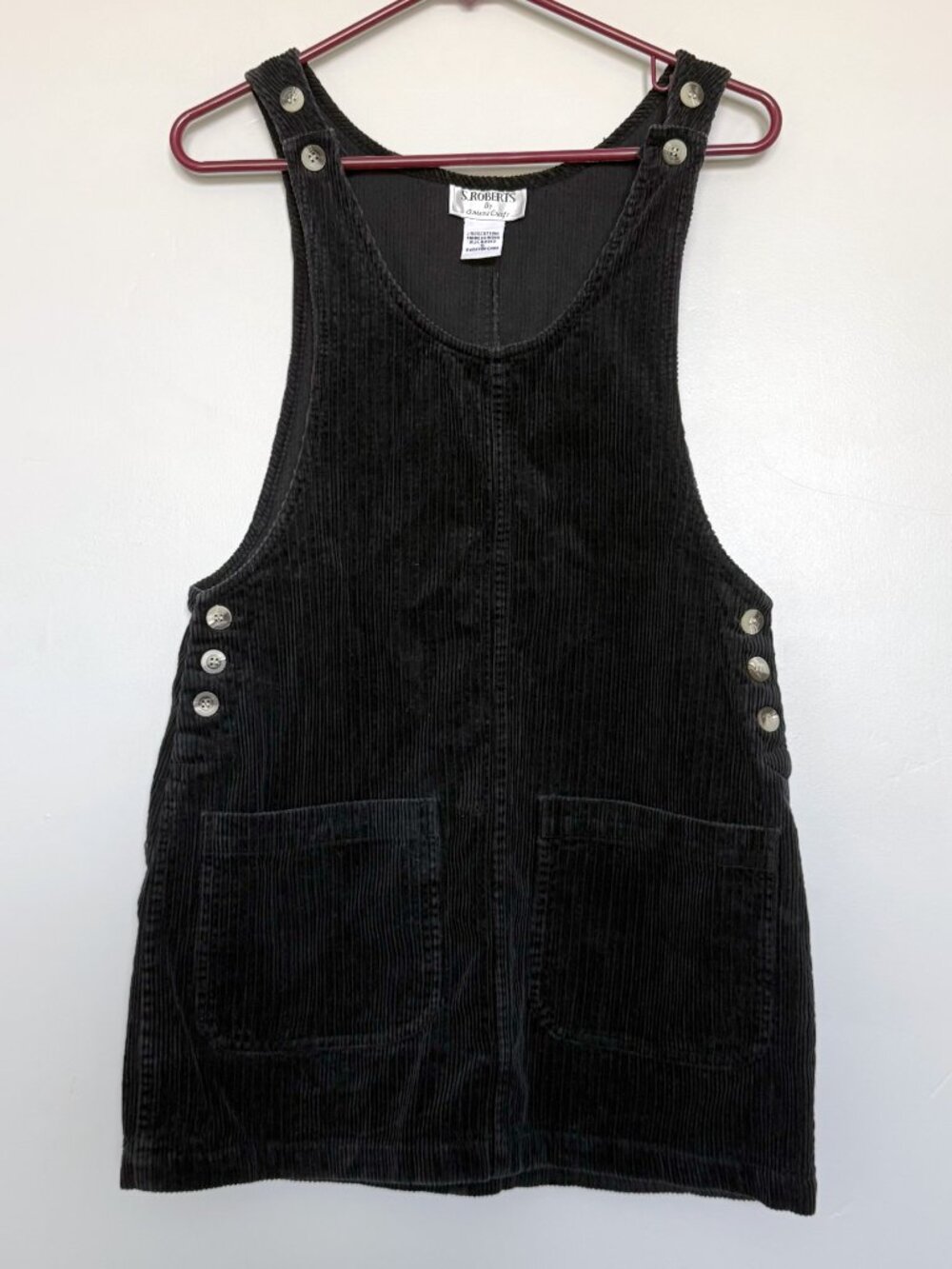 Vintage 90s S. Roberts Black Corduroy Jumper Dress Women's Small Grunge Cottage